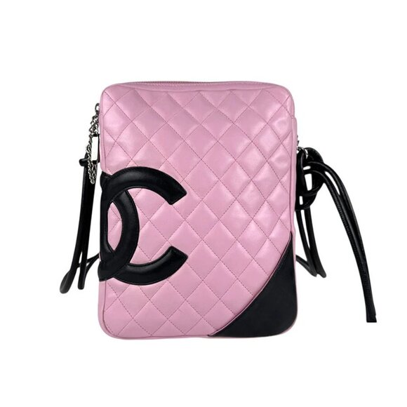 Auth CHANEL Cambon Shoulder Bag Pink/Black Leather - Picture 1 of 14